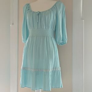 Esqualo Aqua Blue Summer Mini Dress Long Sleeve Size 6 Medium/Large